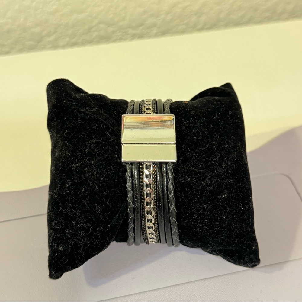 Silver and Black Multi-Strand Bracelet - Stainless Steel - Picture 1 of 3